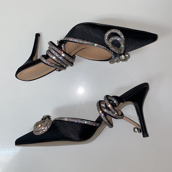 Black Jeweled Ankle Tie Heels - Picture 7 of 14